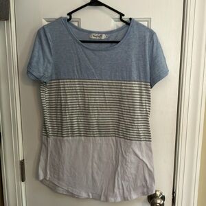 YunJey Blue and Gray Striped layered T-Shirt. Small